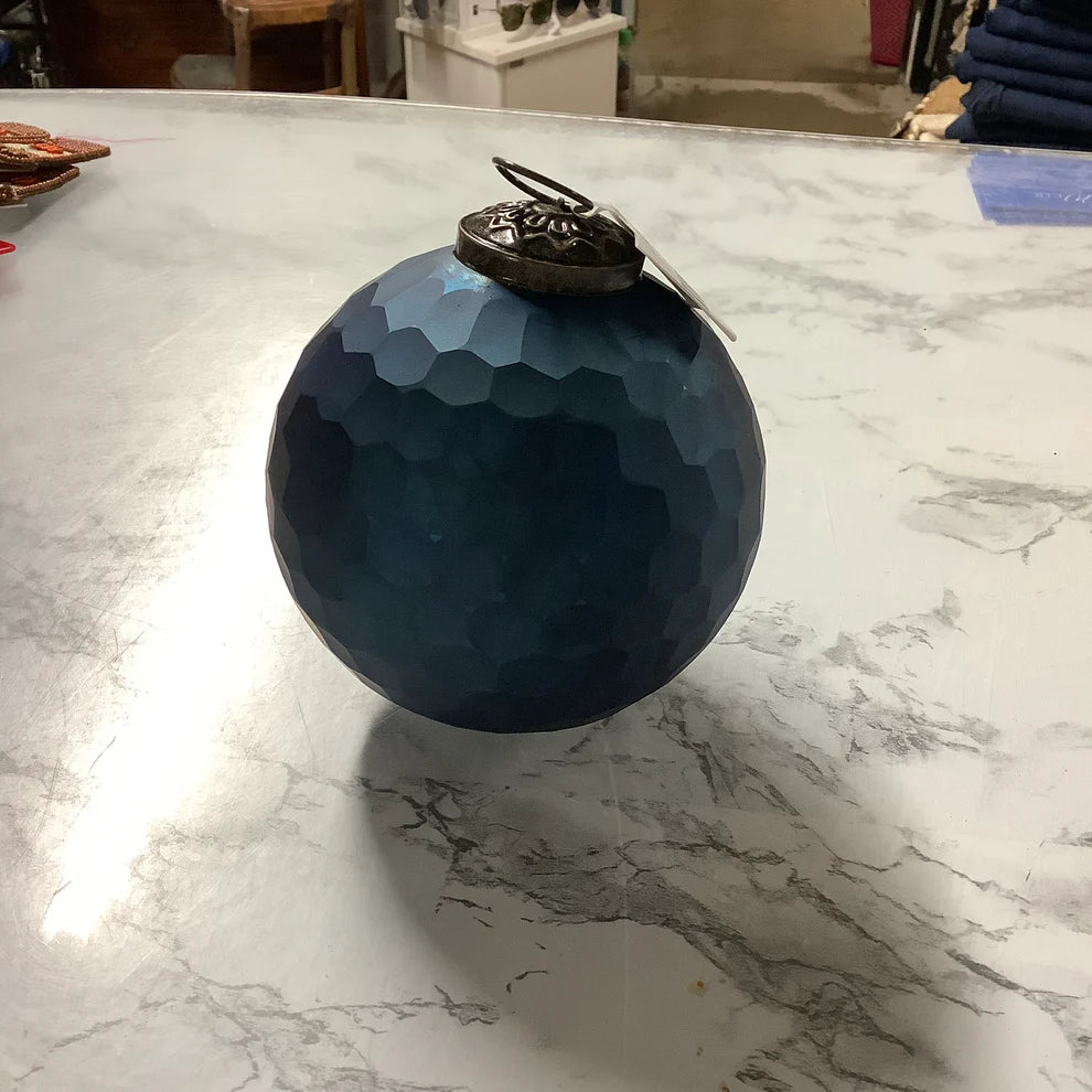 Cobalt Blue Honeycomb Pattern Glass Ball Ornament