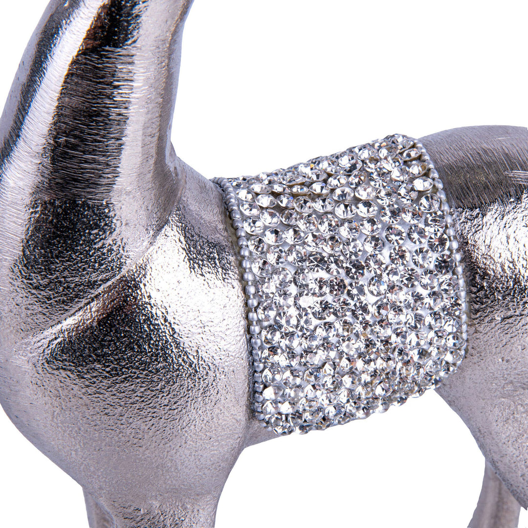 Large Silver Metal Reindeer Figurine with Crystals
