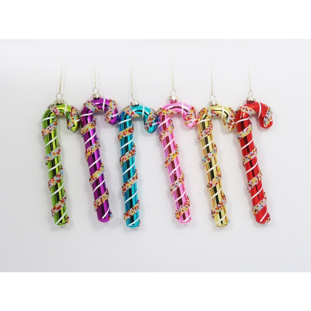 Candy Cane Orn, 6 Asst, Glass, 7"