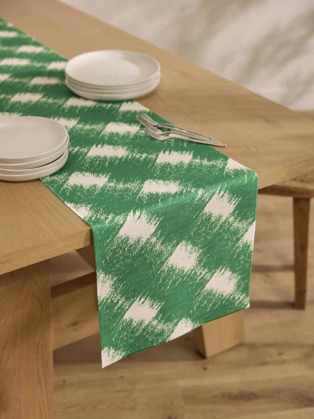 Hairy Check Green Table Runner, 16" x 90"