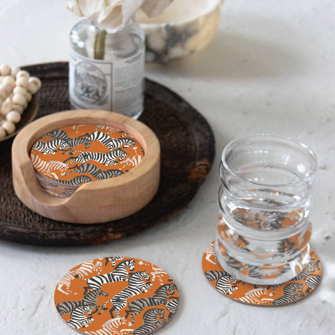 Zebra Race Coasters, Set Of 4