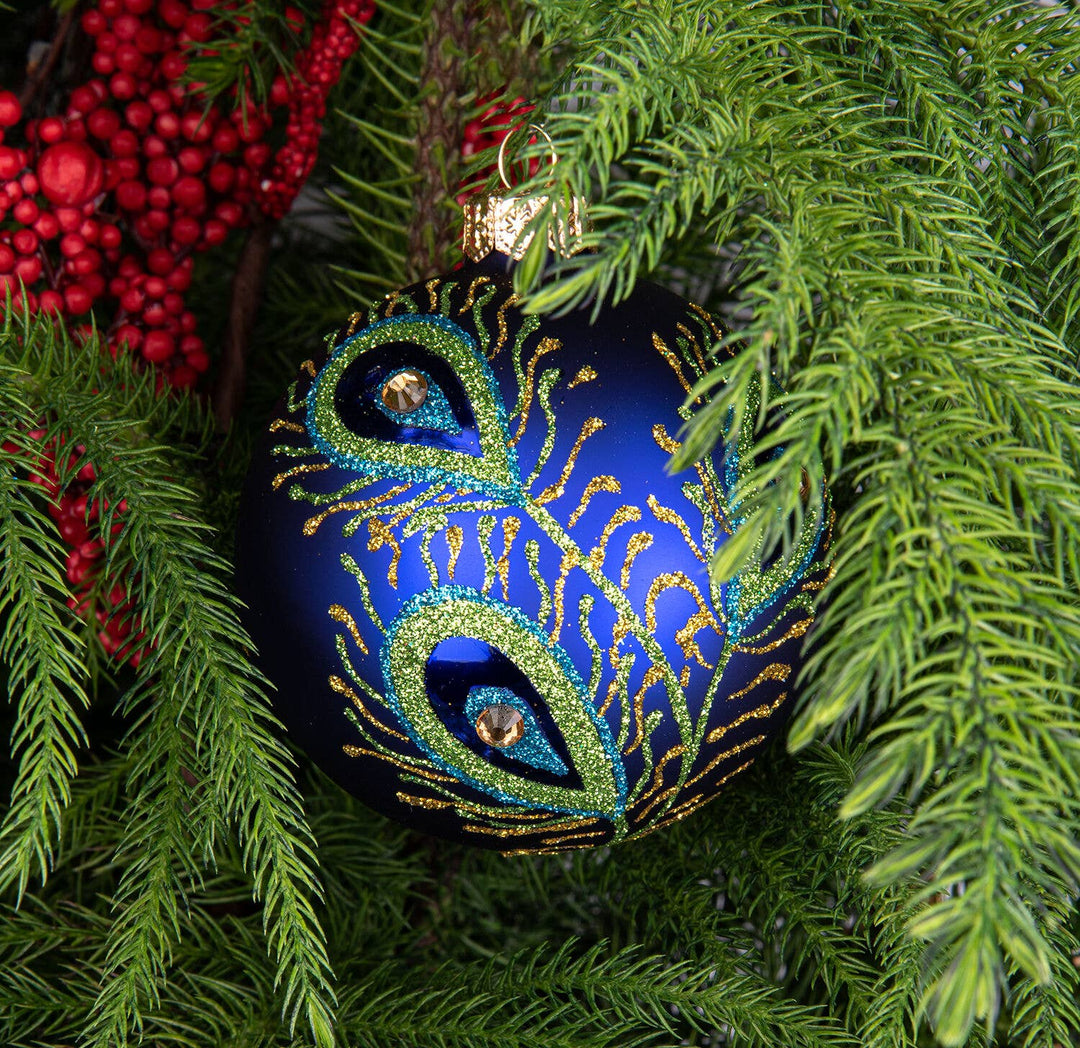 Peacock Feather Glass Ornament