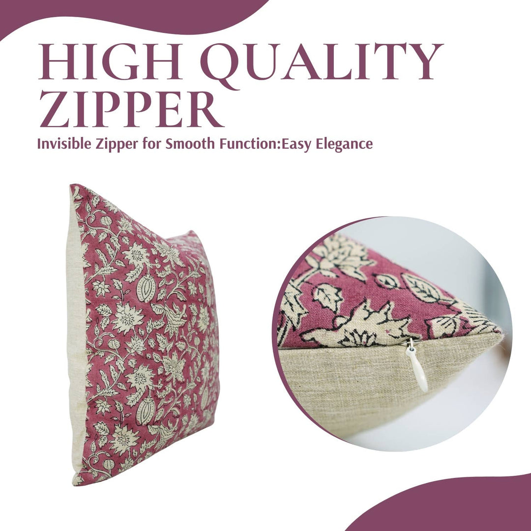 Hand Block Print Linen Blend Pillow, 20" x 20"