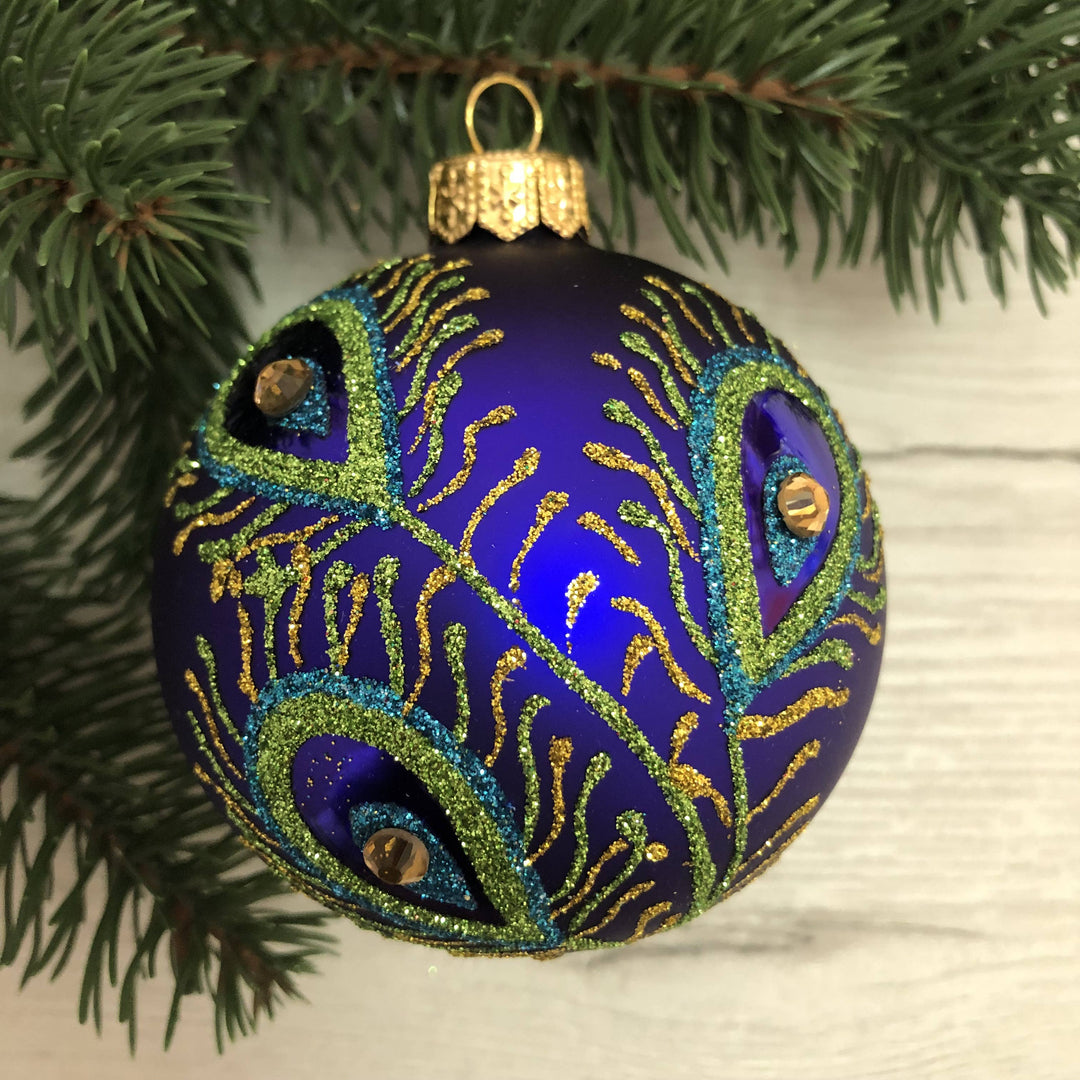 Peacock Feather Glass Ornament