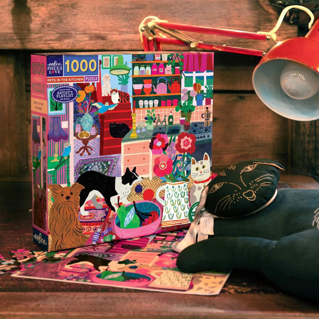 Pets in the Kitchen Square Puzzle, 1000 Pieces