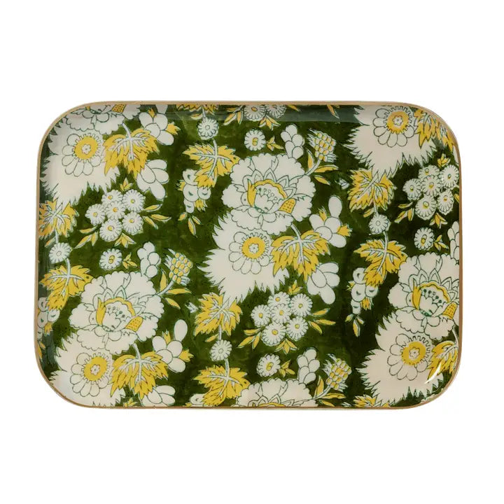 Floral Enamel Metal Tray