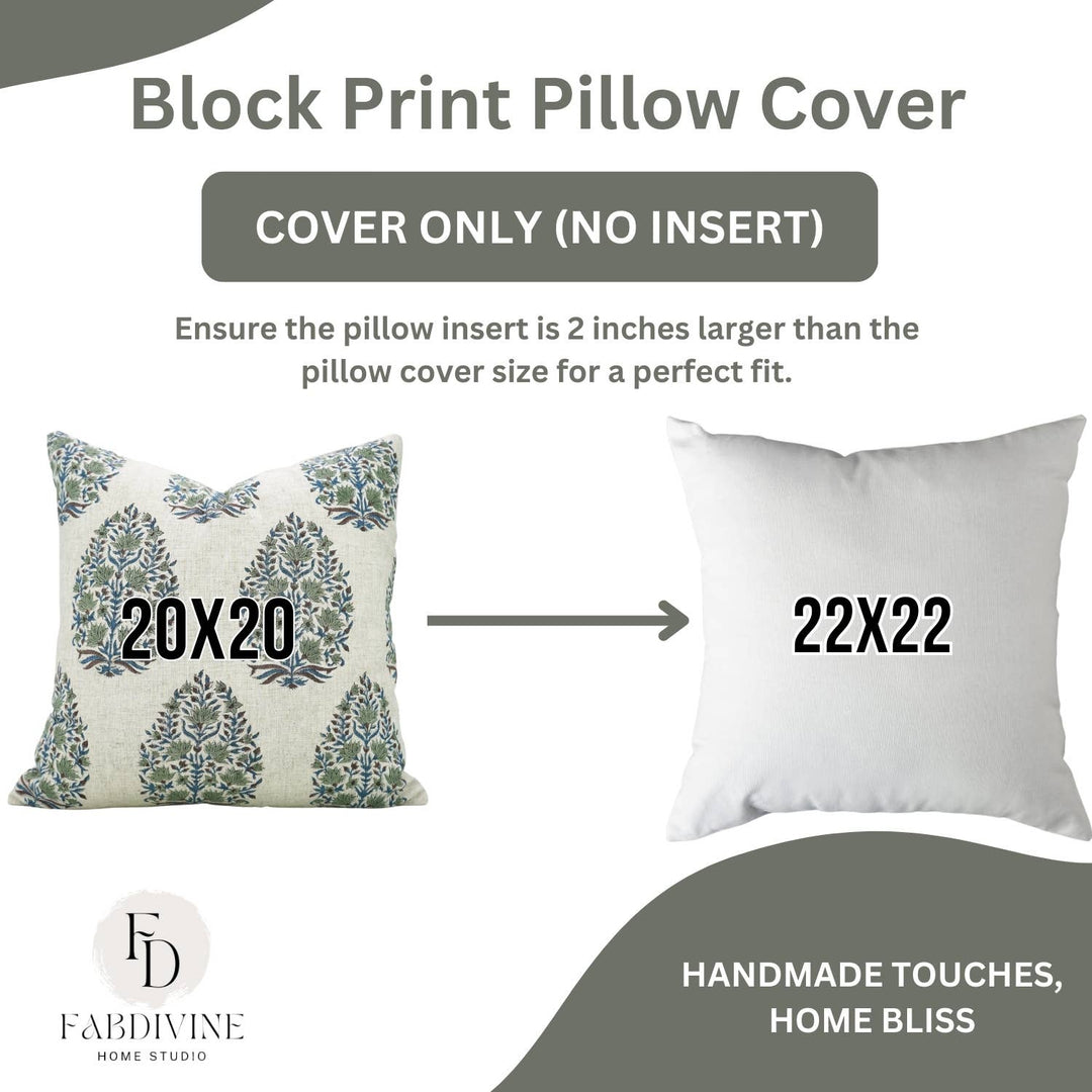 Hand Block Printed Viscose Linen Pillow, 18" x 18"