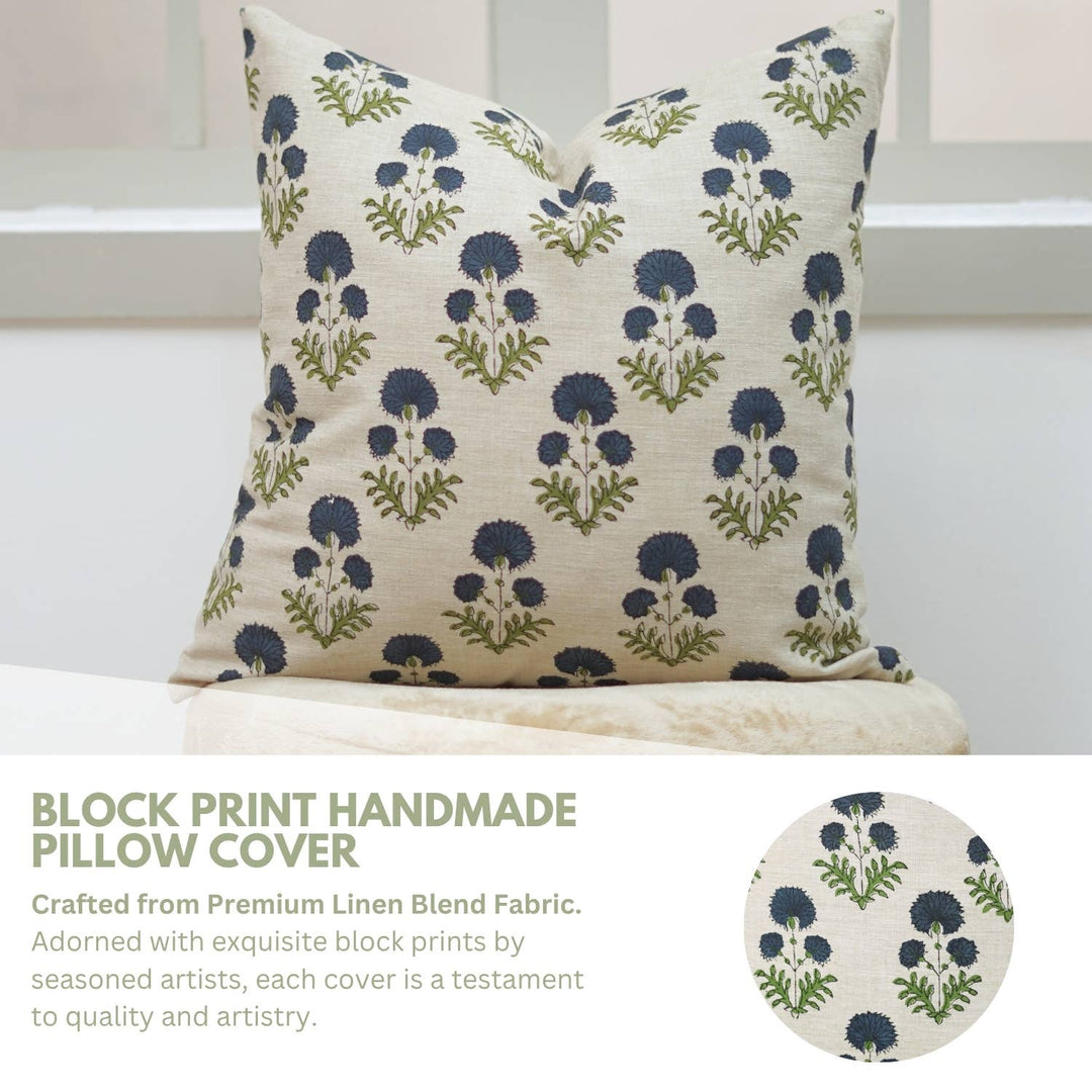 Crafted Block Print Design Linen Blend Pillow, 20" x 20"