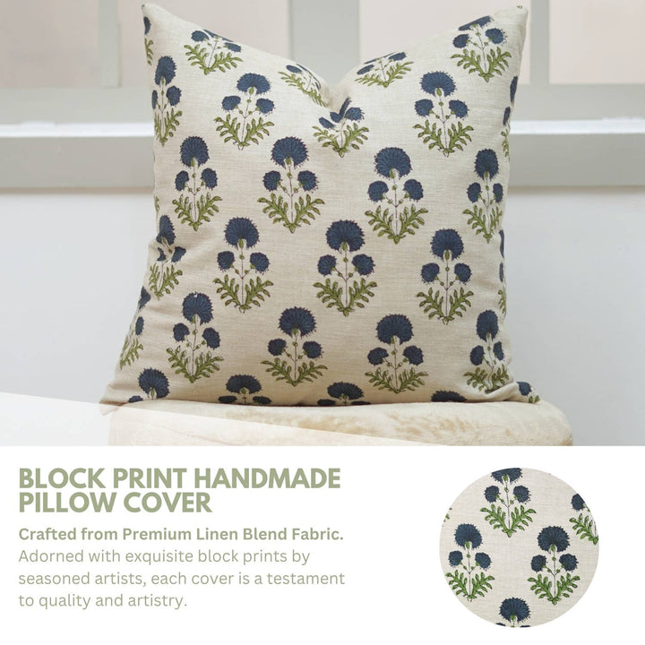 Crafted Block Print Design Linen Blend Pillow, 20" x 20"