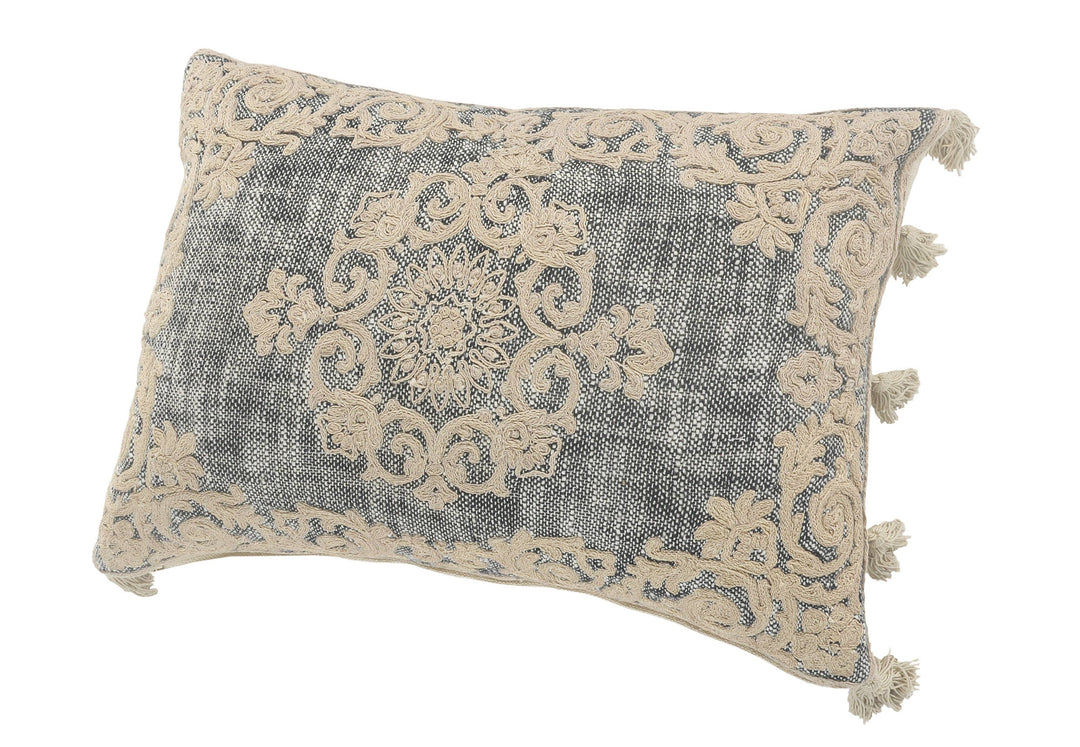 Gray/Ivory Medallion and Bordered Throw Pillow, 14" x 20"