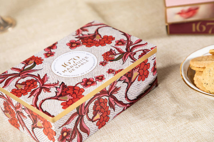 French Shortbread Cookies In Red Floral Celebration Tin, Assortment of 3