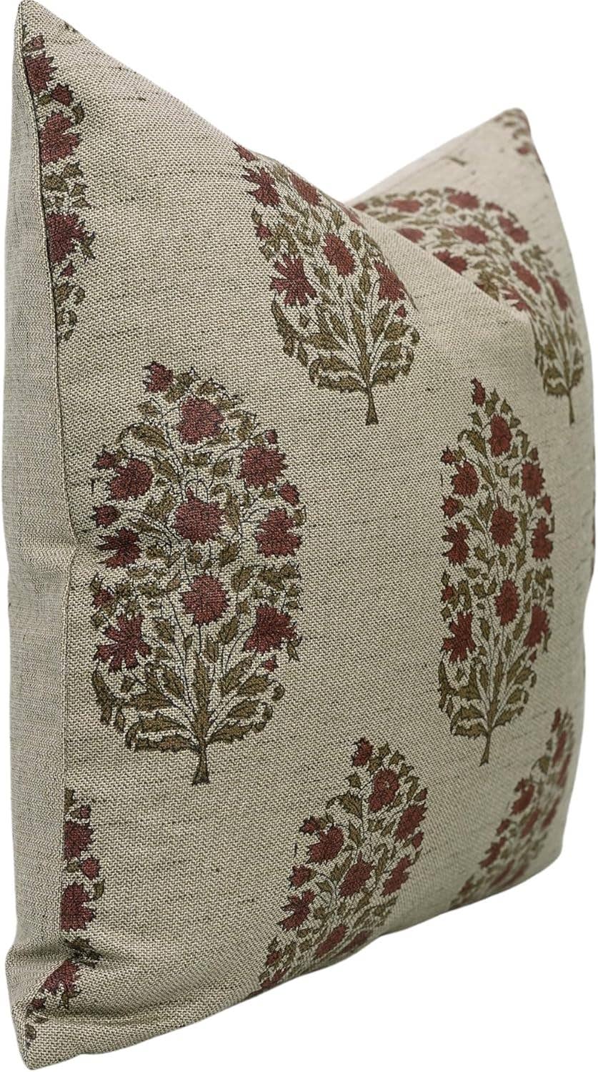 Traditional Block Design Linen Blend Pillow, 20" x 20"