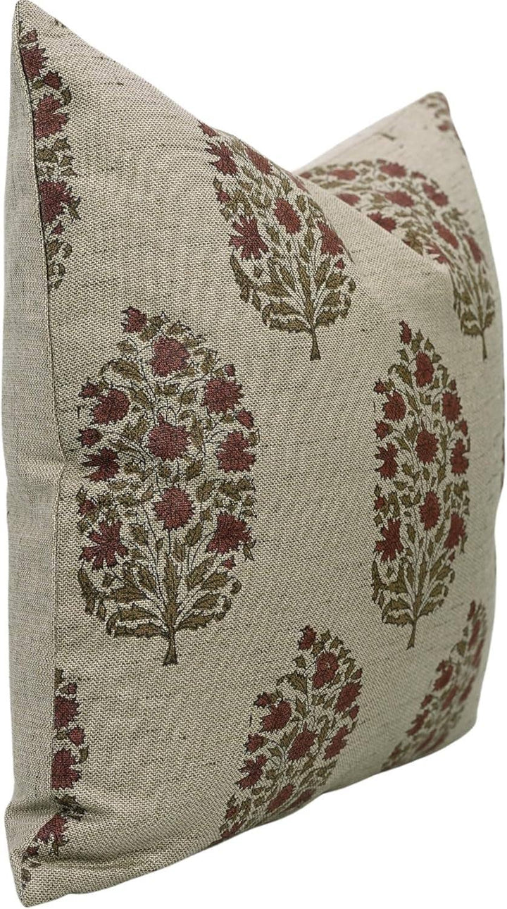 Traditional Block Design Linen Blend Pillow, 20" x 20"