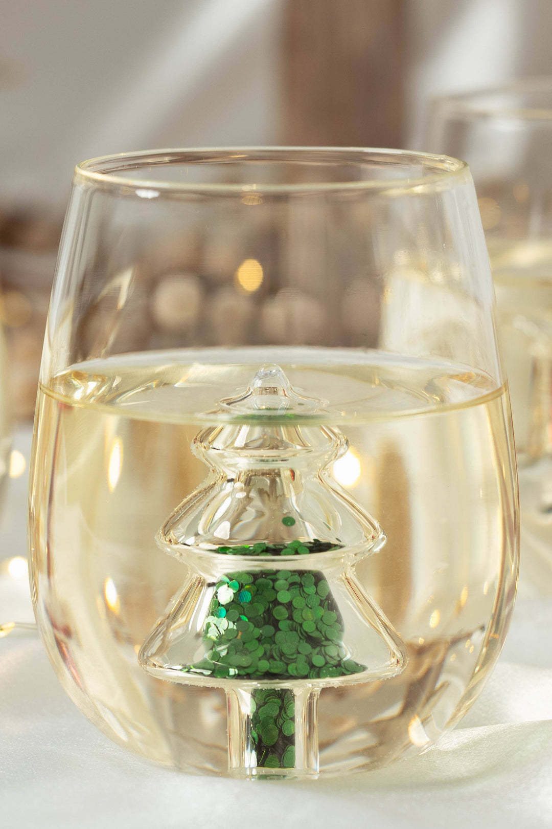 Glitter Christmas Tree Stemless Wine Glass
