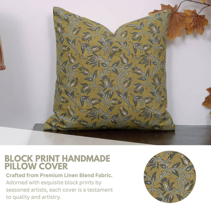 Natural Block Print Linen Blend Pillow, 20" x 20"