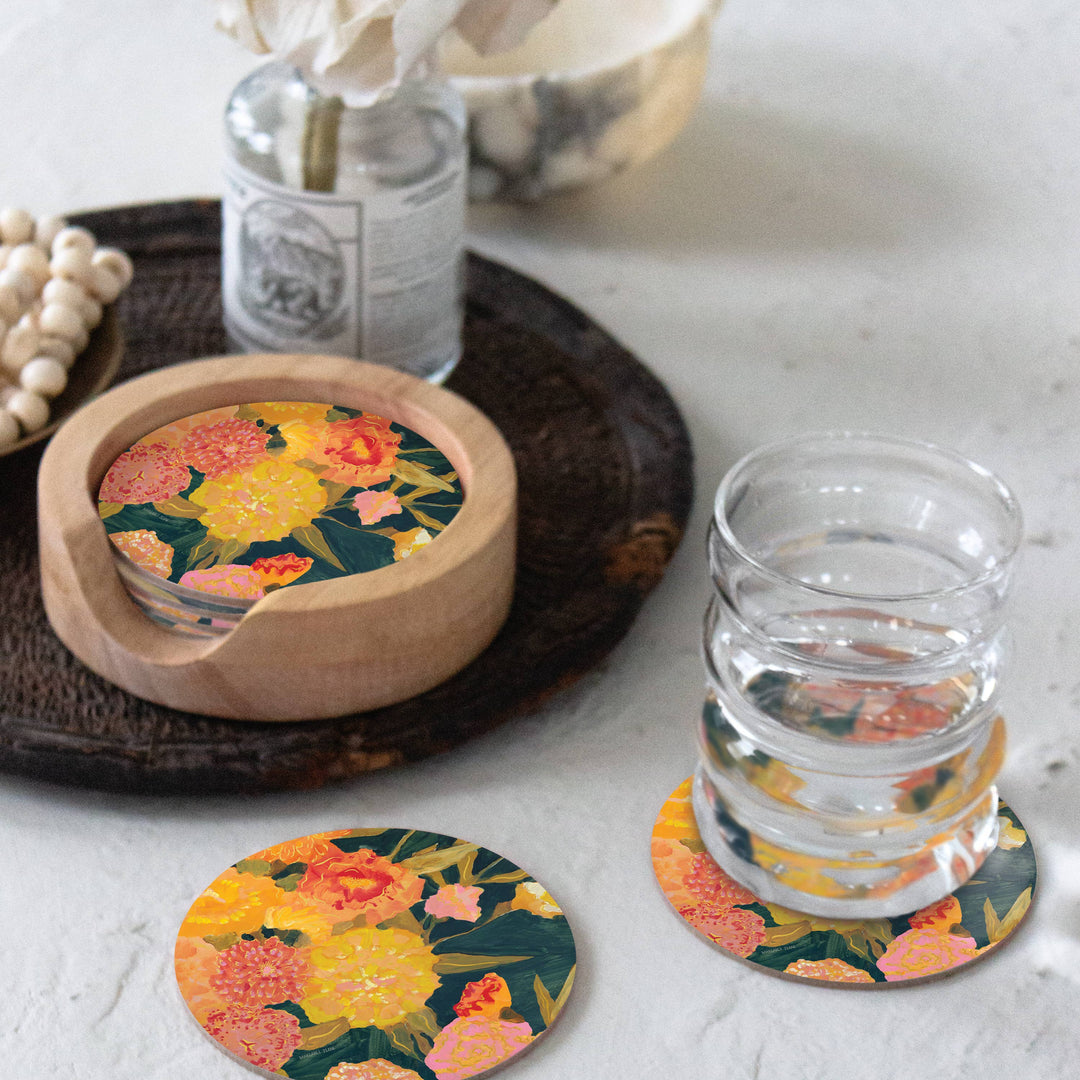 Marigolds Coasters, Set Of 4