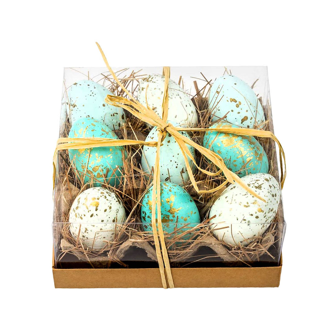 Turquoise & Gold Easter Eggs, Set Of 12