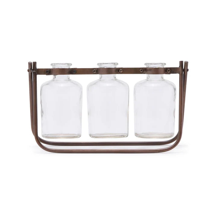 Triple Bottle Vase on Metal Stand