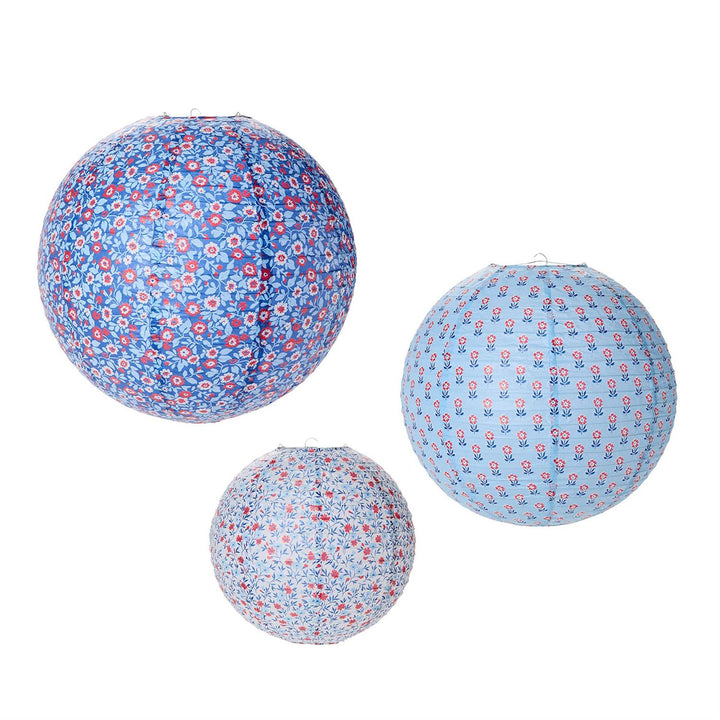 Red, White & Bloom Paper Lanterns, Set Of 3