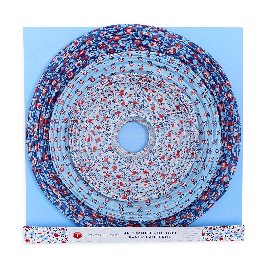 Red, White & Bloom Paper Lanterns, Set Of 3