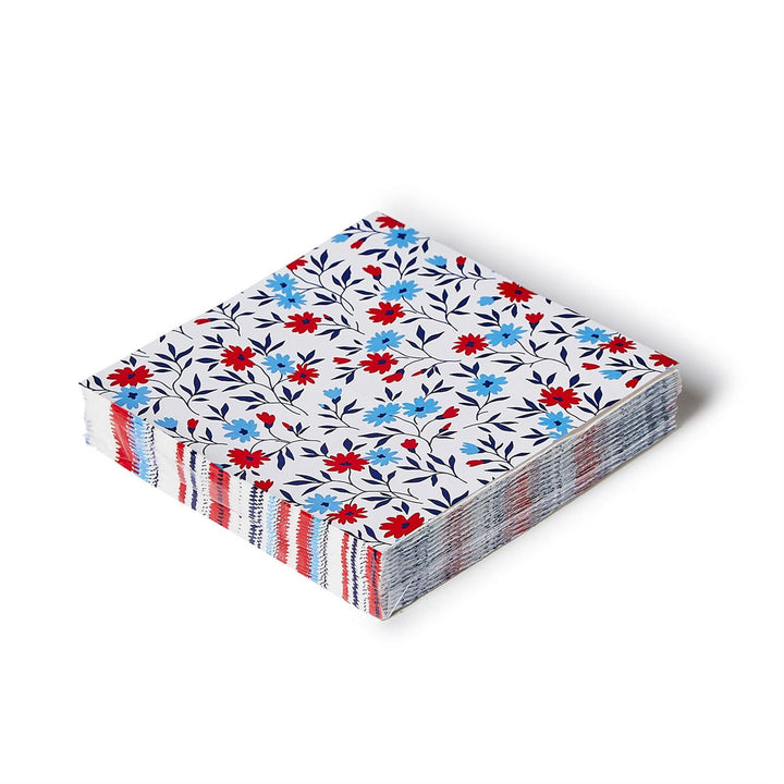 Red, White & Bloom Floral Paper Cocktail Napkin, Set Of 30