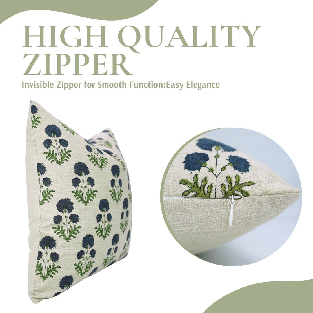 Crafted Block Print Design Linen Blend Pillow, 20" x 20"