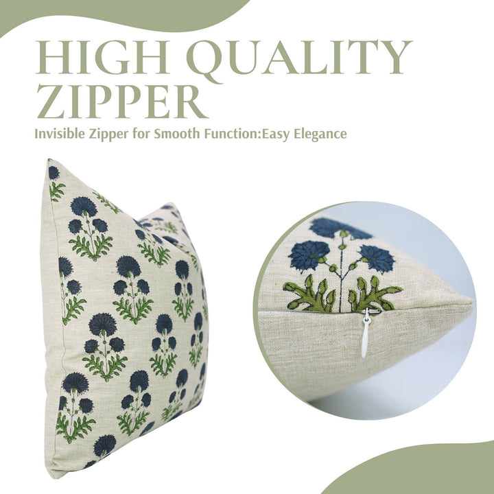 Crafted Block Print Design Linen Blend Pillow, 20" x 20"