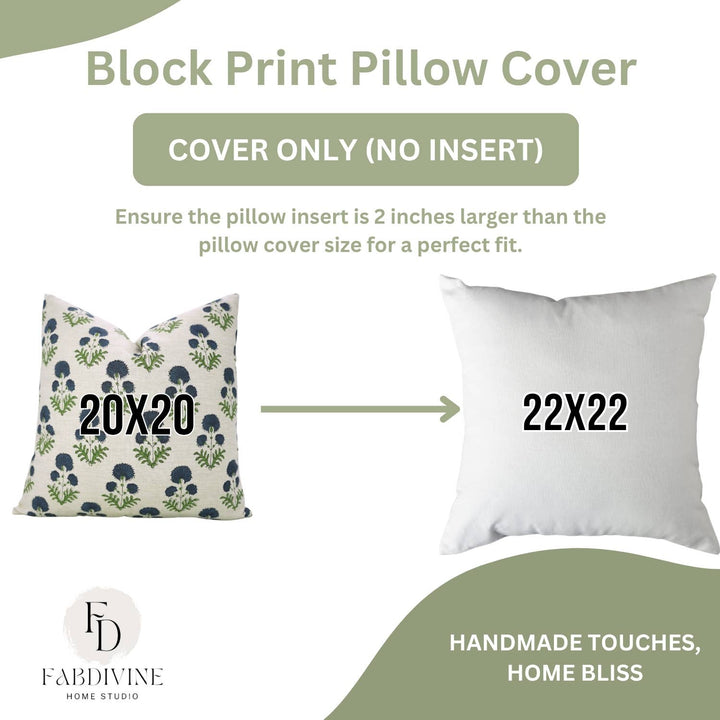 Crafted Block Print Design Linen Blend Pillow, 20" x 20"