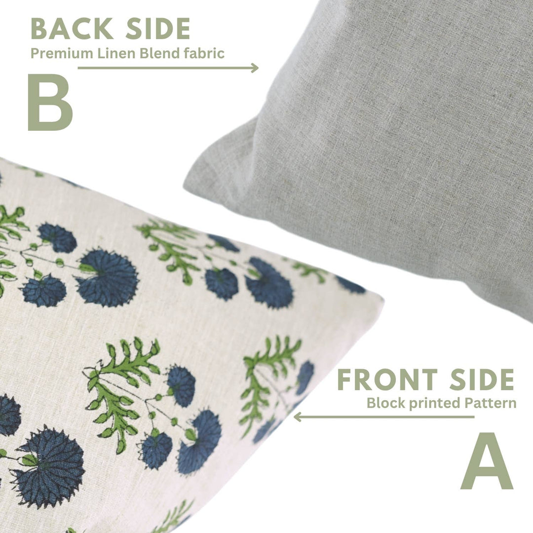 Crafted Block Print Design Linen Blend Pillow, 20" x 20"