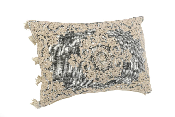 Gray/Ivory Medallion and Bordered Throw Pillow, 14" x 20"