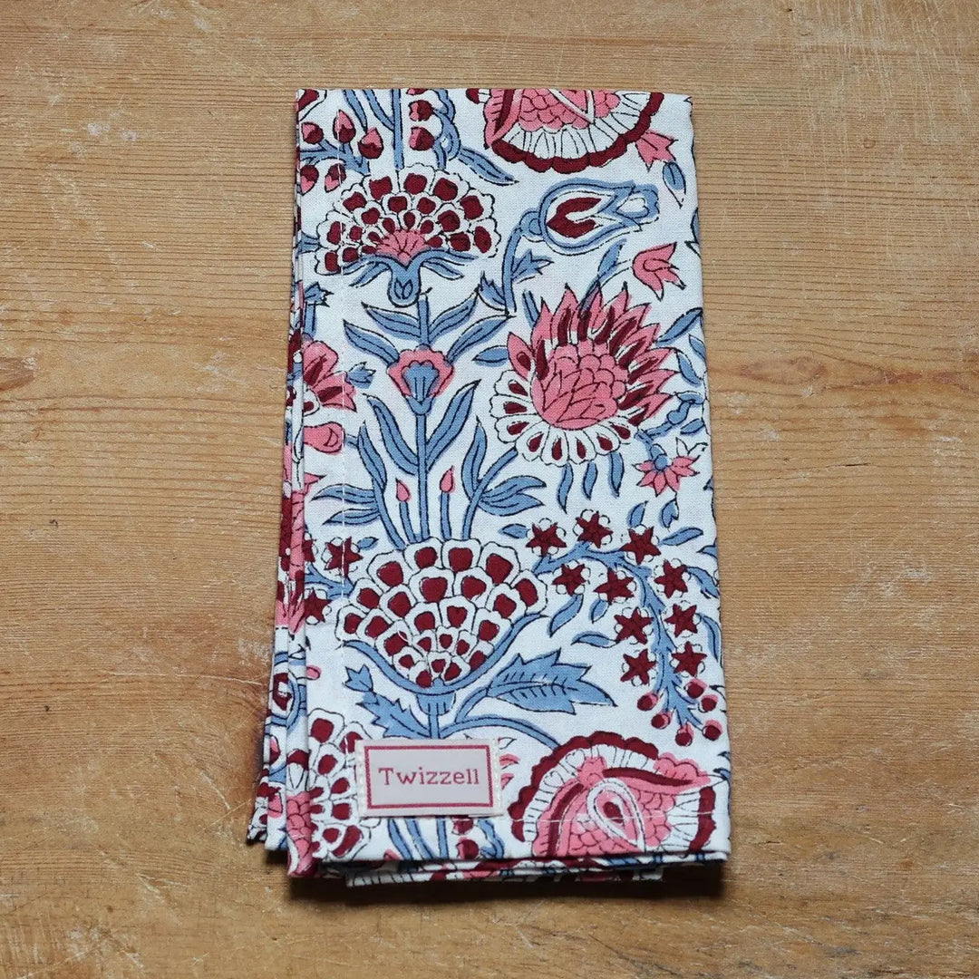 Blue, Pink & Red Floral Cloth Napkin, Set Of 4
