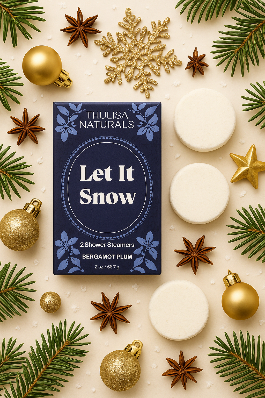 Let It Snow Bergamot Plum Shower Steamers, Set Of 2