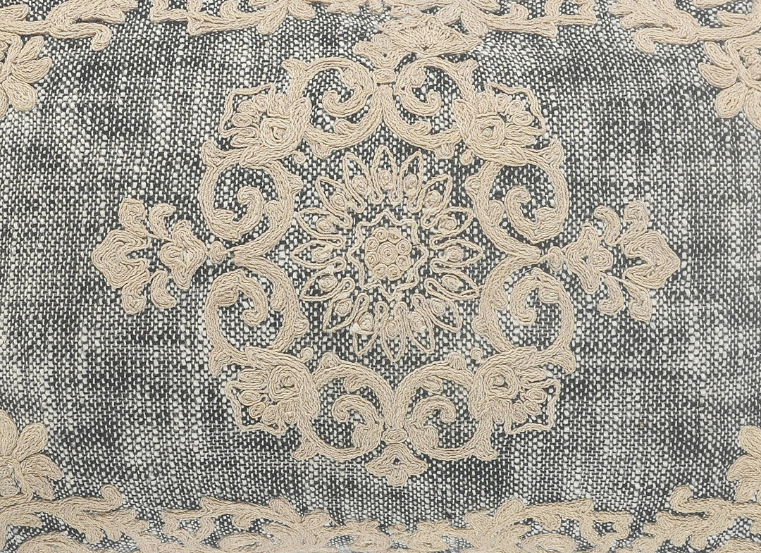 Gray/Ivory Medallion and Bordered Throw Pillow, 14" x 20"