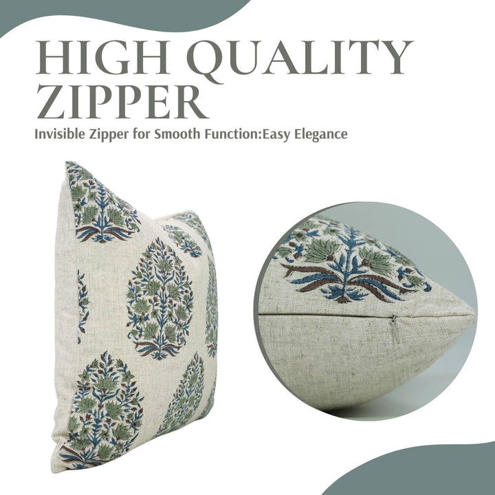 Hand Block Printed Viscose Linen Pillow, 18" x 18"