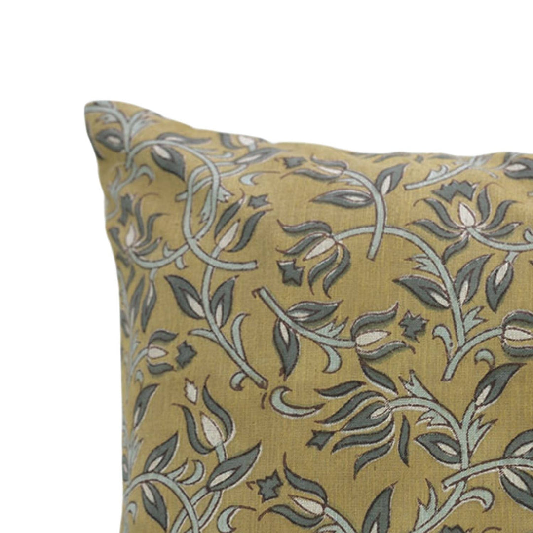 Natural Block Print Linen Blend Pillow, 20" x 20"