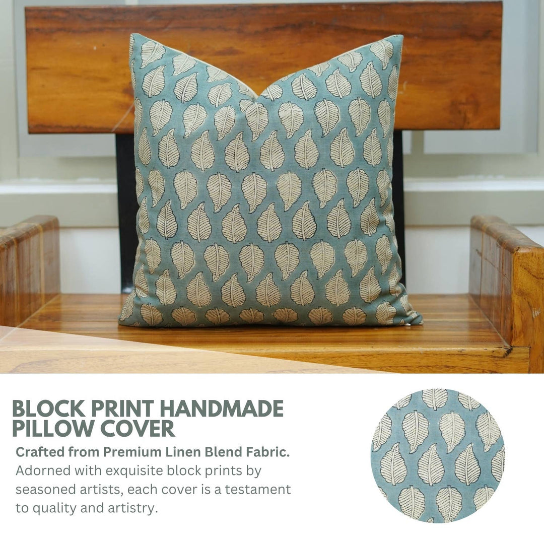 Floral Block Design Linen Blend Pillow, 20" x 20"
