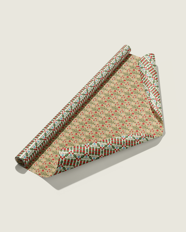 Holly Florals Double Sided Gift Wrap Sheets | Roll Of 3 Sheets