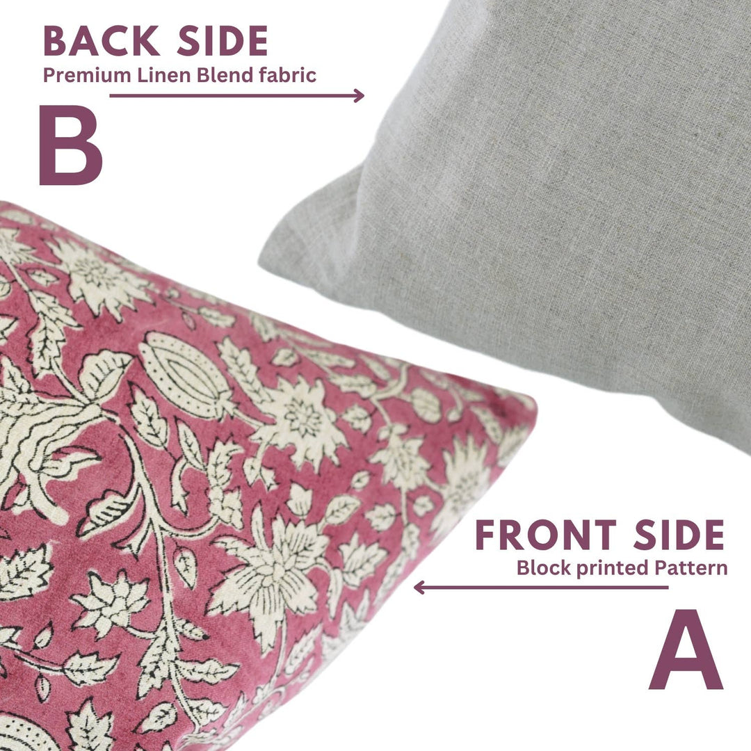 Hand Block Print Linen Blend Pillow, 20" x 20"