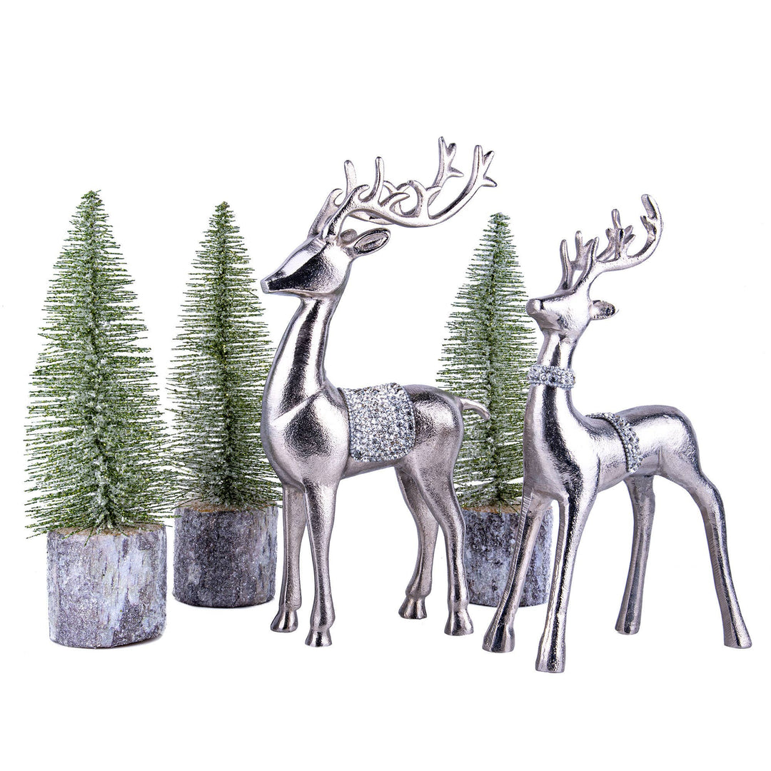 Large Silver Metal Reindeer Figurine with Crystals