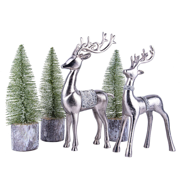 Large Silver Metal Reindeer Figurine with Crystals