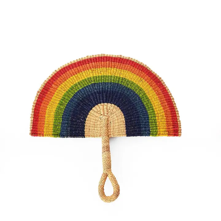 Rainbow Elephant Grass Half-Moon Hand Fan