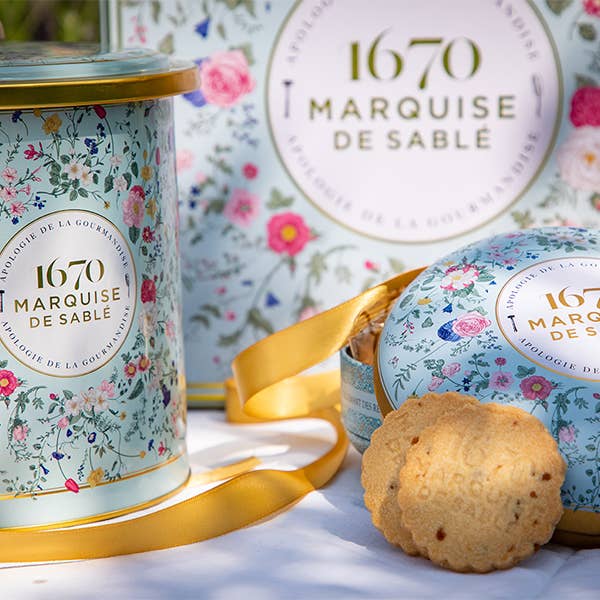 French Shortbread Cookies In Floral Bouquet Tin With Lid, Assortment Of 2