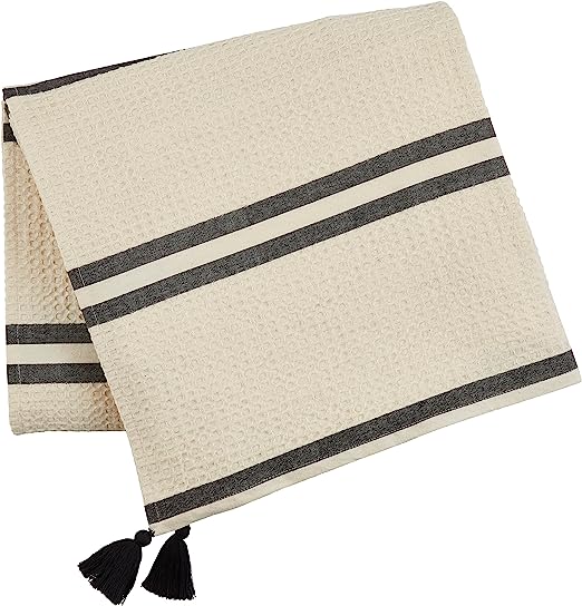 Waffle/Chambray Stripe Blanket Black