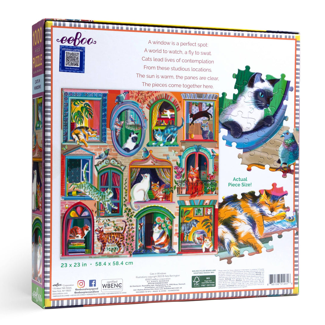Cats In Windows Square Puzzle, 1000 Piece