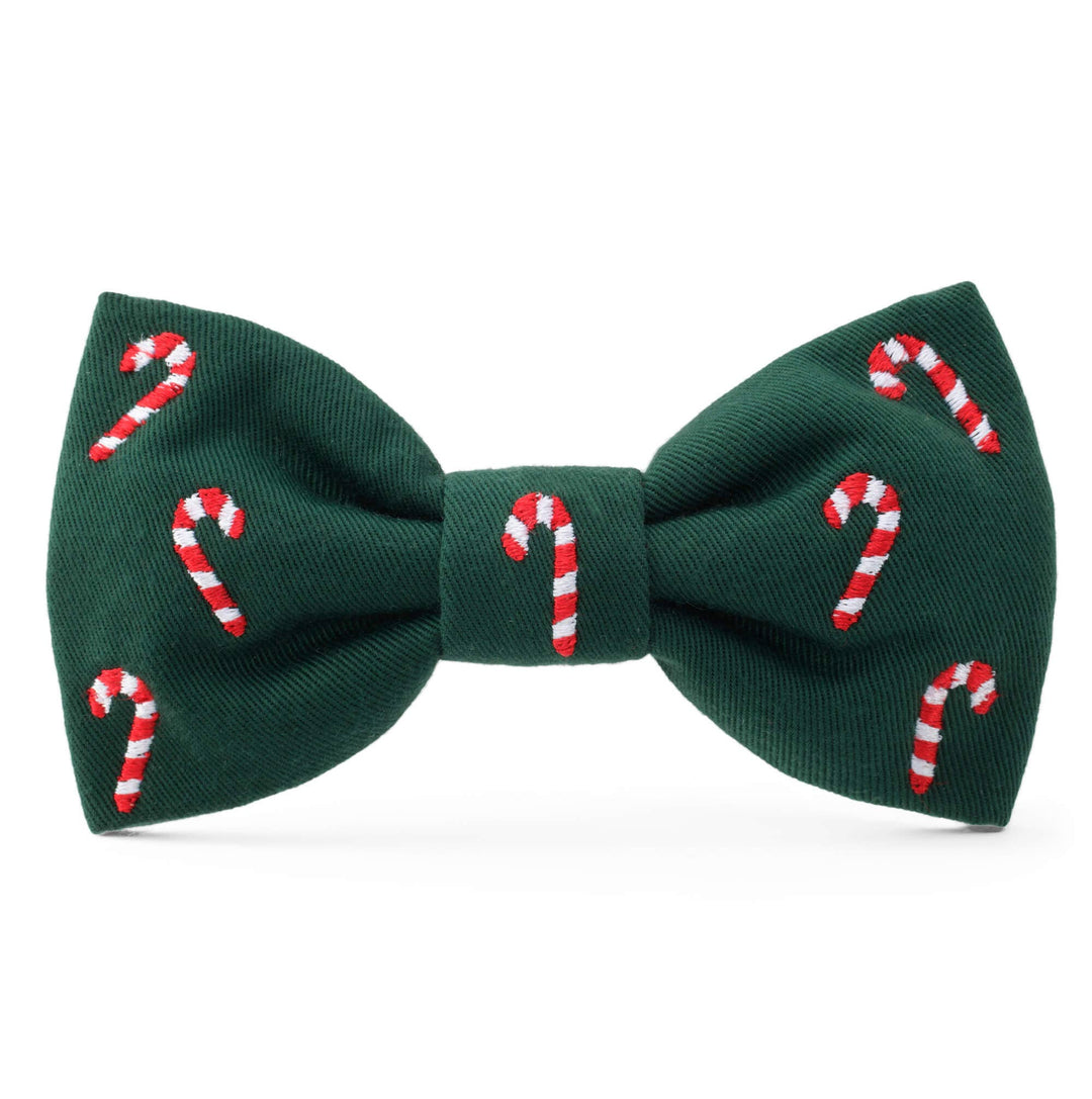 Candy Canes Embroidered Dog Holiday Bow Tie, Small