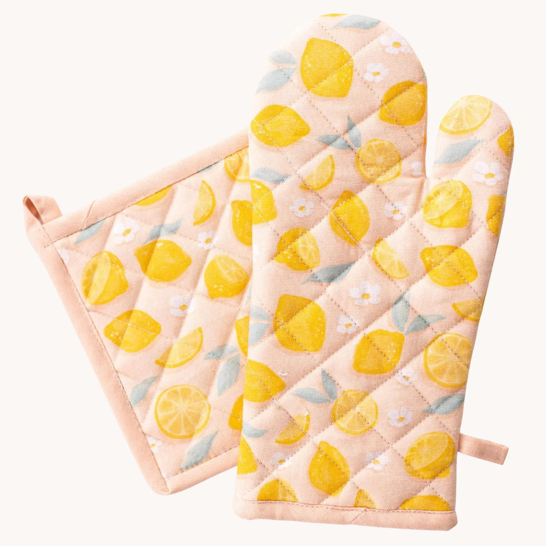 Painted Lemons Oven Mitt & Pot Holder Set