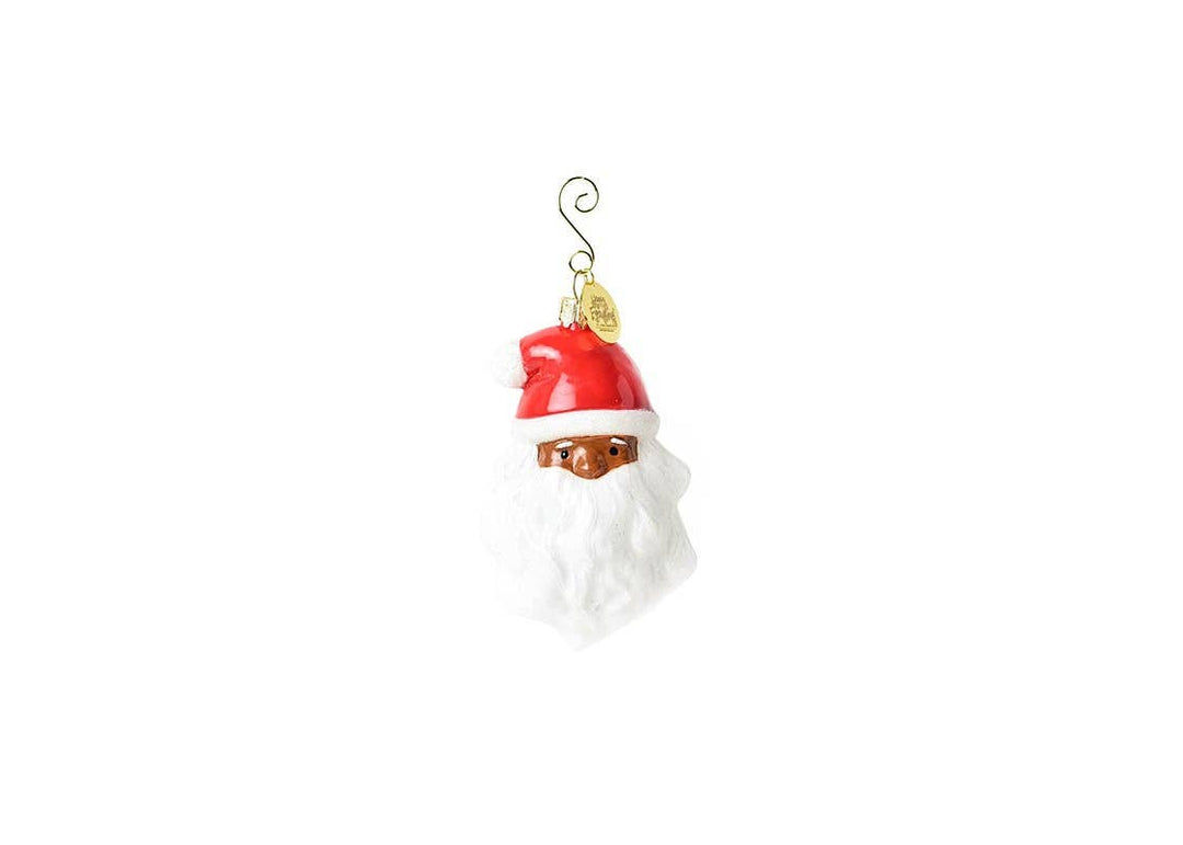 Brown Skin Ho Ho Santa Glass Ornament