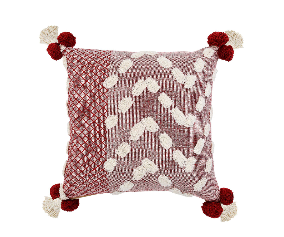 Red Pom-Pom Pillow, 20" x 20"