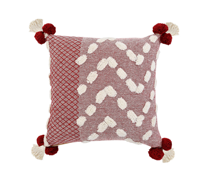 Red Pom-Pom Pillow, 20" x 20"