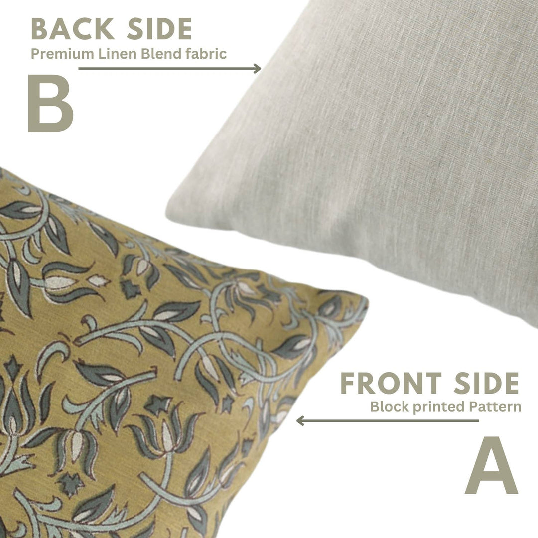 Natural Block Print Linen Blend Pillow, 20" x 20"